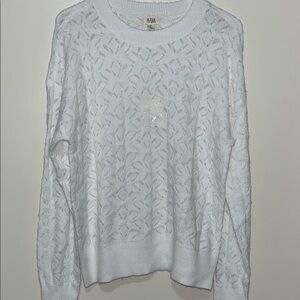 a.n.a White Openwork Crewneck Sweater NWT.